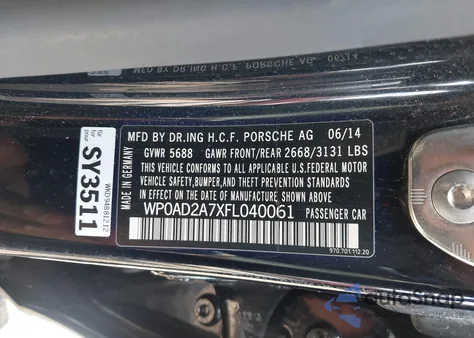 2015 Porsche Panamera E-Hybrid S z USA, uszkodzony, nr VIN WP0AD2A7XFL040061